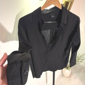 else Button-Up black‎ SM silk rayon blend Pintuck Cuffs luxury workwear collared